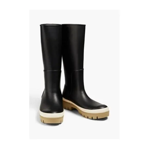 Tory Burch Hurricane Tall Lug Boot Perfect Black Rubber Boot Size 9 NEW